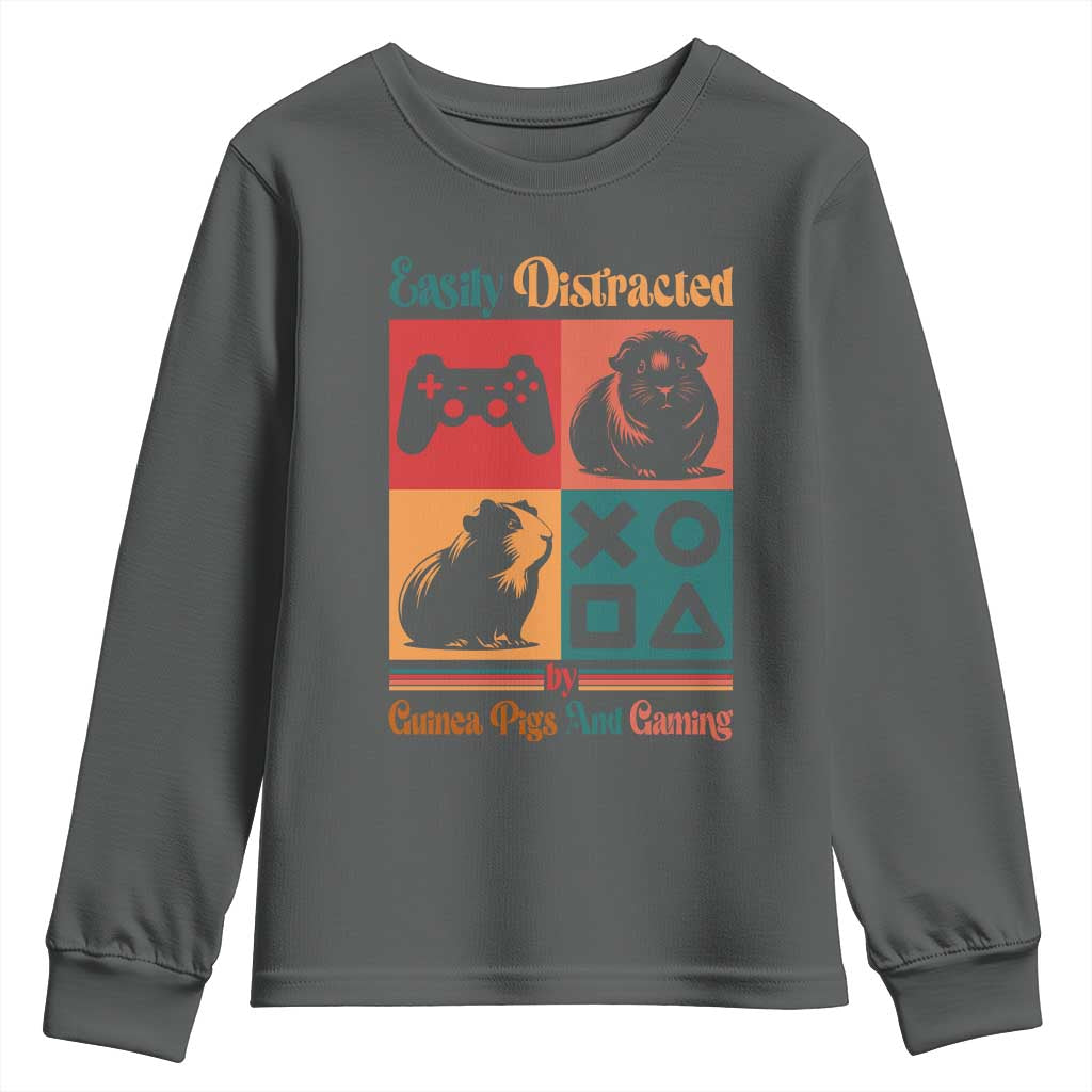 Funny Easily Distracted By Guinea Pigs And Gaming Youth Sweatshirt Game Lover Gift TS12 Dark Heather Print Your Wear