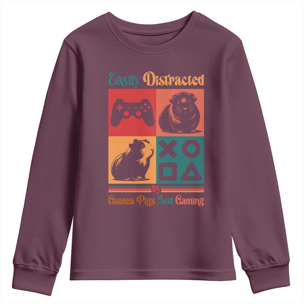 Funny Easily Distracted By Guinea Pigs And Gaming Youth Sweatshirt Game Lover Gift TS12 Maroon Print Your Wear