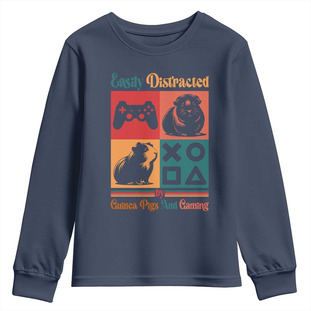 Funny Easily Distracted By Guinea Pigs And Gaming Youth Sweatshirt Game Lover Gift TS12 Navy Print Your Wear