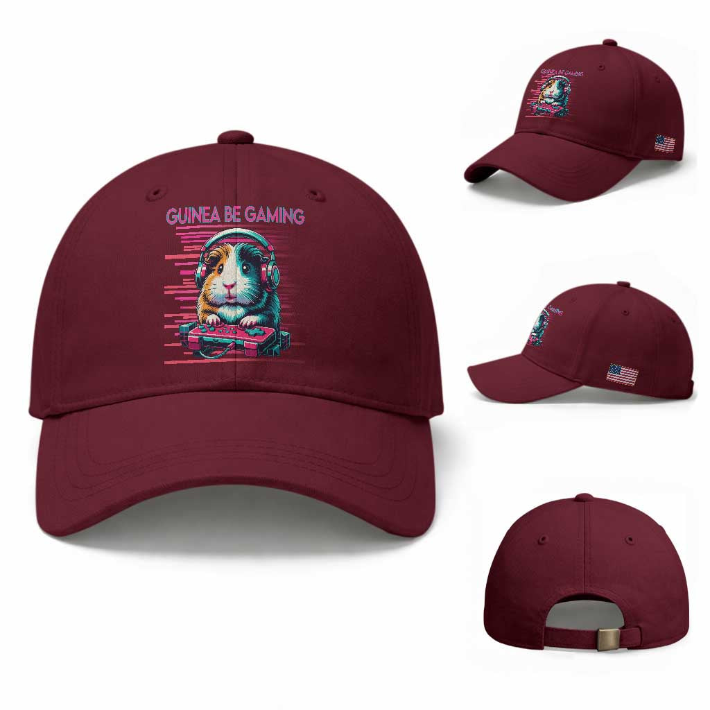 Funny Guinea Pig Video Game Player Gift Baseball Cap Guinea Be Gaming TS12 Baseball Cap Universal Fit Maroon Print Your Wear