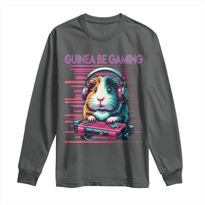 Funny Guinea Pig Video Game Player Gift Long Sleeve Shirt Guinea Be Gaming TS12 Dark Heather Print Your Wear