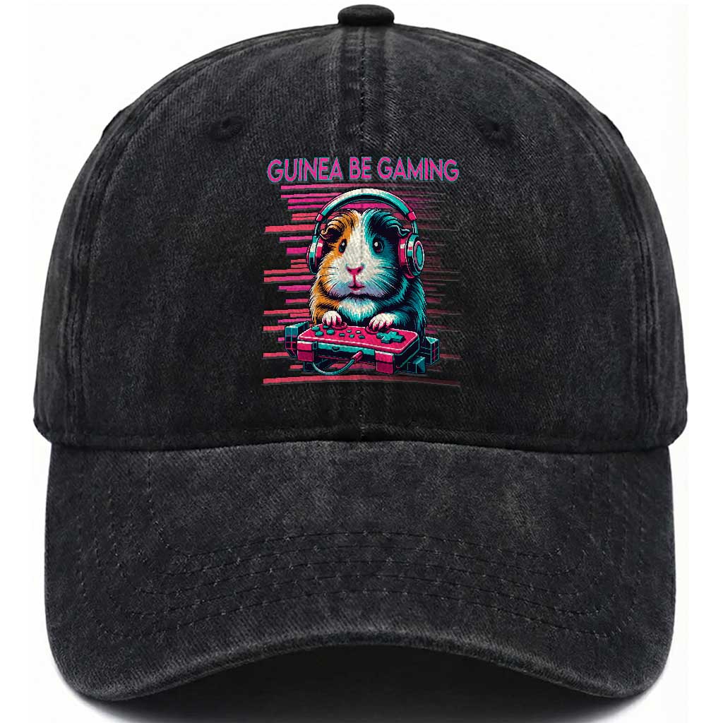 Funny Guinea Pig Video Game Player Gift Washed Cotton Baseball Cap Guinea Be Gaming TS12 Print Your Wear