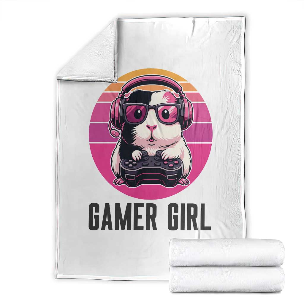 Funny Guinea Pig Video Game Rodent Lover Throw Blanket Gamers Girl Sunset Retro Gift TS12 White Print Your Wear