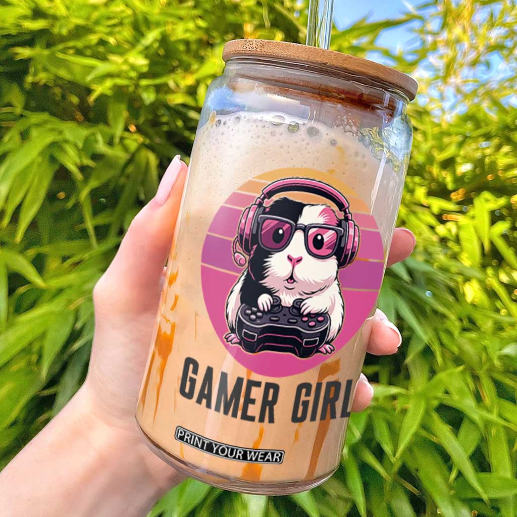 Funny Guinea Pig Video Game Rodent Lover Glass Can Gamers Girl Sunset Retro Gift TS12 White Print Your Wear