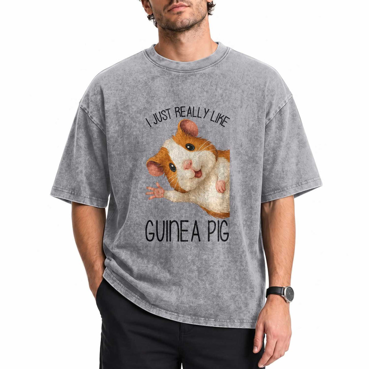 I Just Really Like Guinea Pigs Washed Cotton T-Shirt Funny Cavy Lover