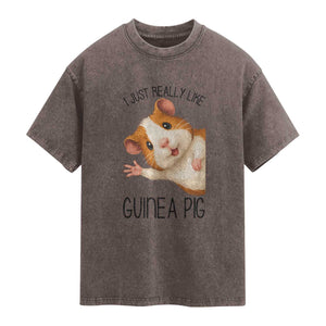 I Just Really Like Guinea Pigs Washed Cotton T-Shirt Funny Cavy Lover