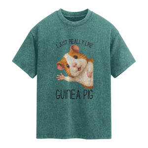 I Just Really Like Guinea Pigs Washed Cotton T-Shirt Funny Cavy Lover