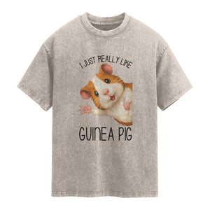 I Just Really Like Guinea Pigs Washed Cotton T-Shirt Funny Cavy Lover