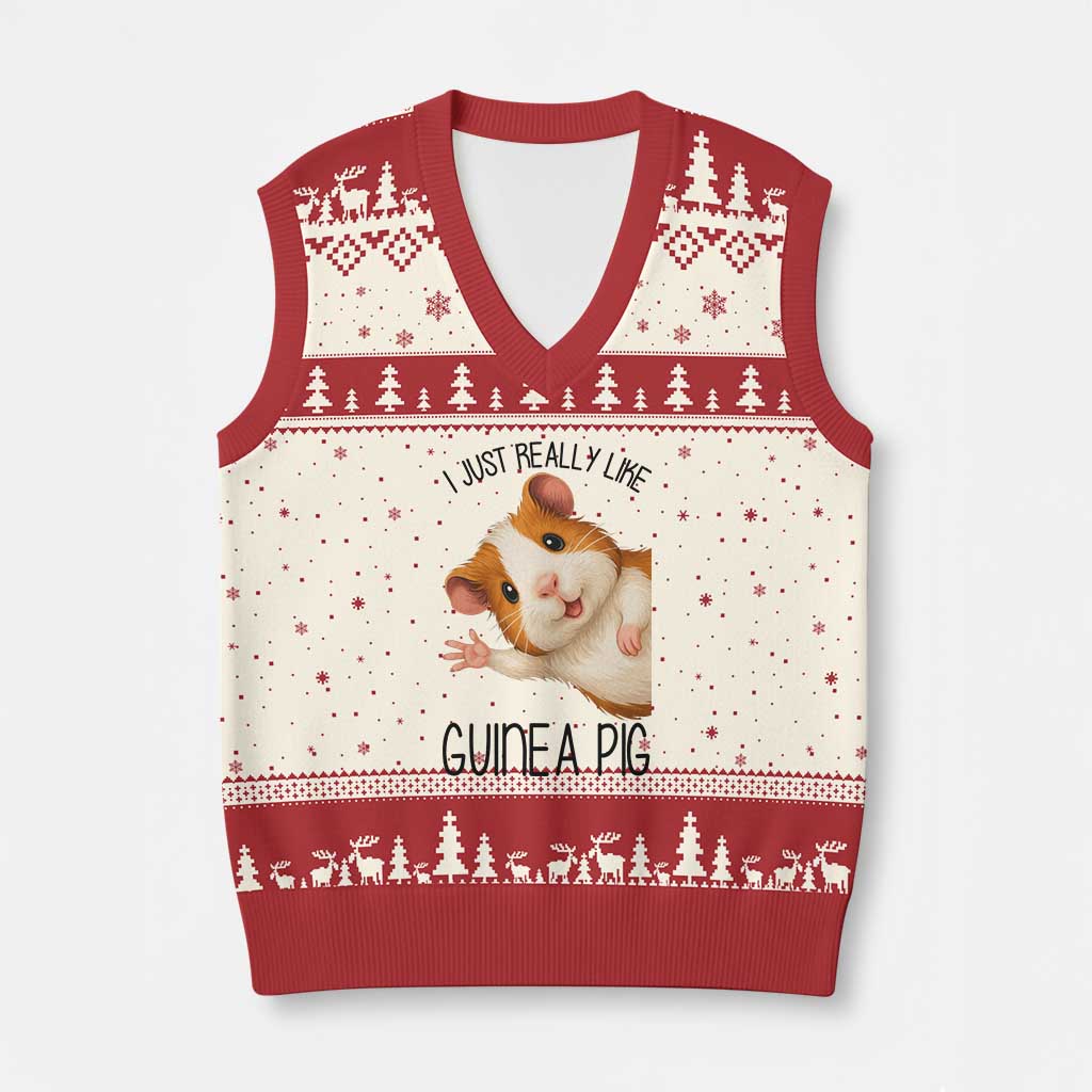 I Just Really Like Guinea Pigs V-Neck Knit Sweater Vest Funny Cavy Lover TS12 Beige Red Print Your Wear