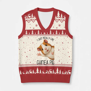 I Just Really Like Guinea Pigs V-Neck Knit Sweater Vest Funny Cavy Lover TS12 Beige Red Print Your Wear