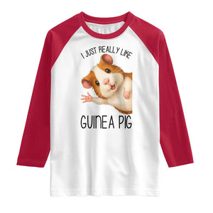 I Just Really Like Guinea Pigs Raglan Shirt Funny Cavy Lover TS12 White Red Print Your Wear