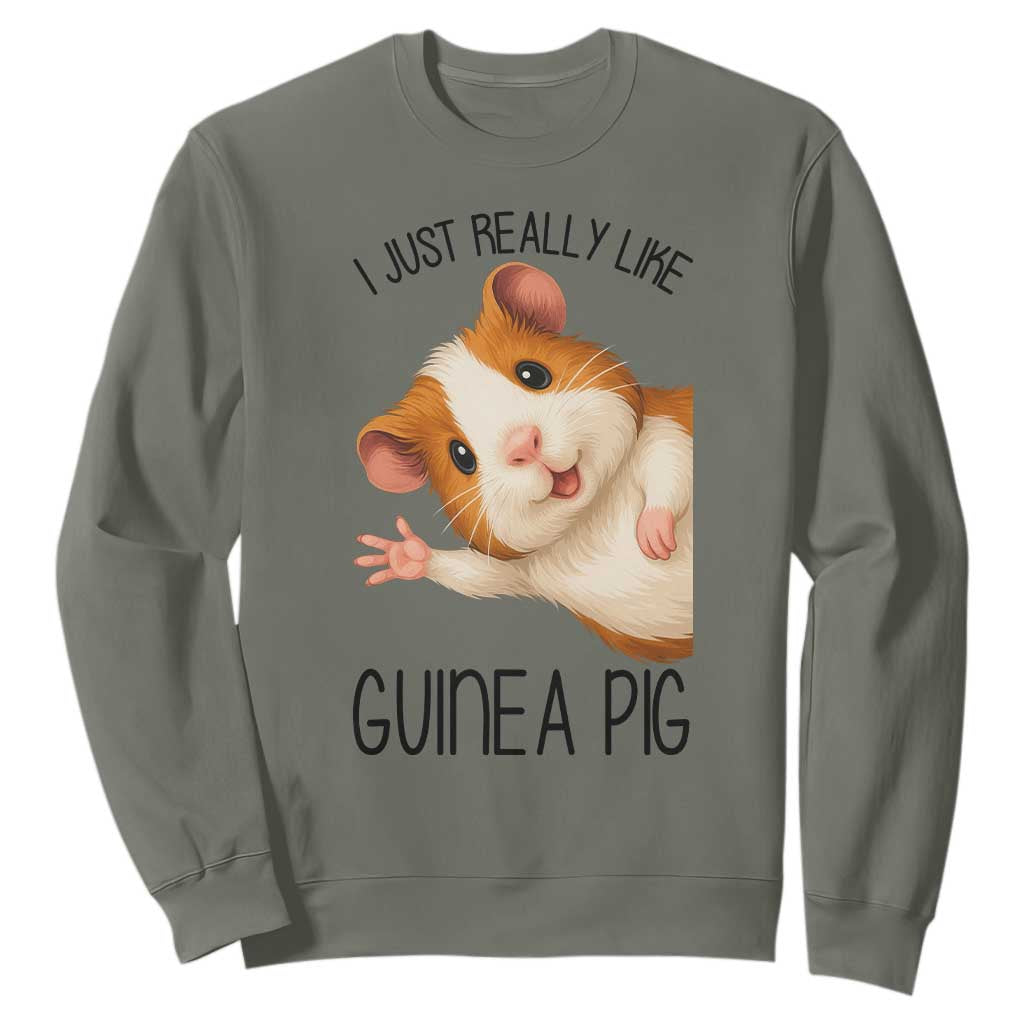 I Just Really Like Guinea Pigs Sweatshirt Funny Cavy Lover TS12 Military Green Print Your Wear