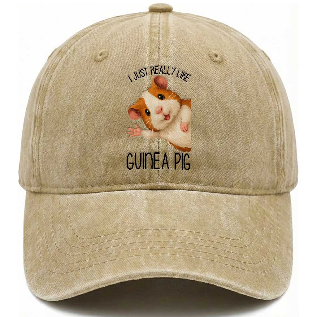 I Just Really Like Guinea Pigs Washed Cotton Baseball Cap Funny Cavy Lover TS12 Print Your Wear