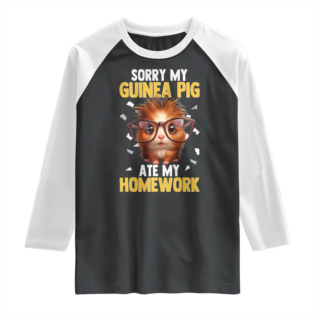 Funny My Guinea Pig Ate My Homework Raglan Shirt Gift For Rodent Lovers TS12 Black White Print Your Wear