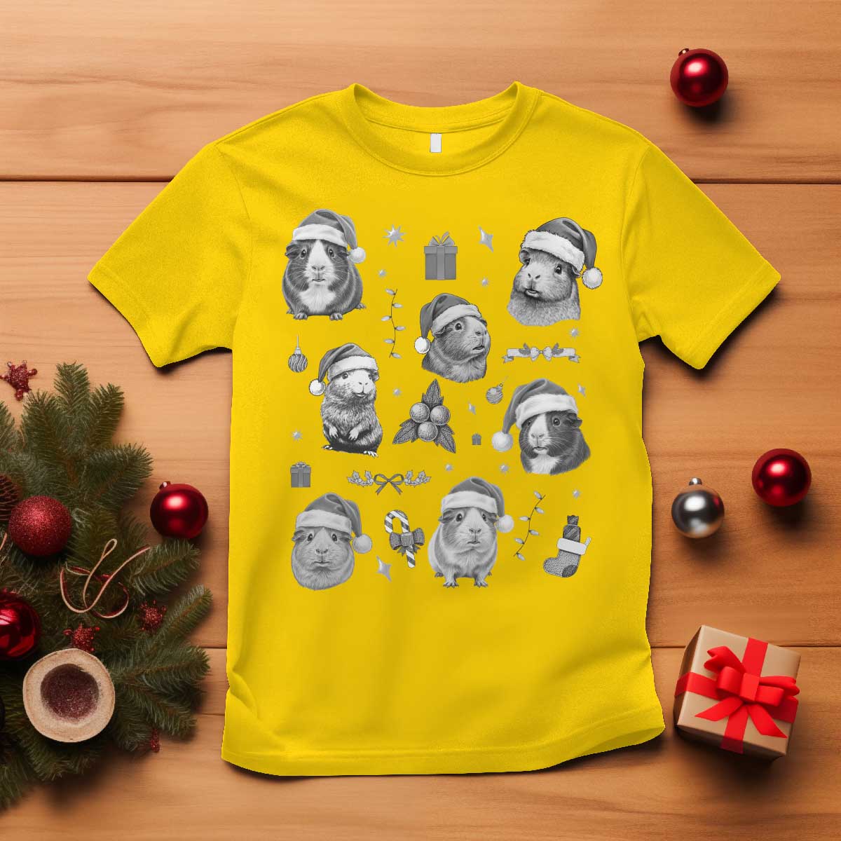 Christmas Guinea Pigs T Shirt Funny Cavy Lover Holiday Gift TS12 Daisy Print Your Wear