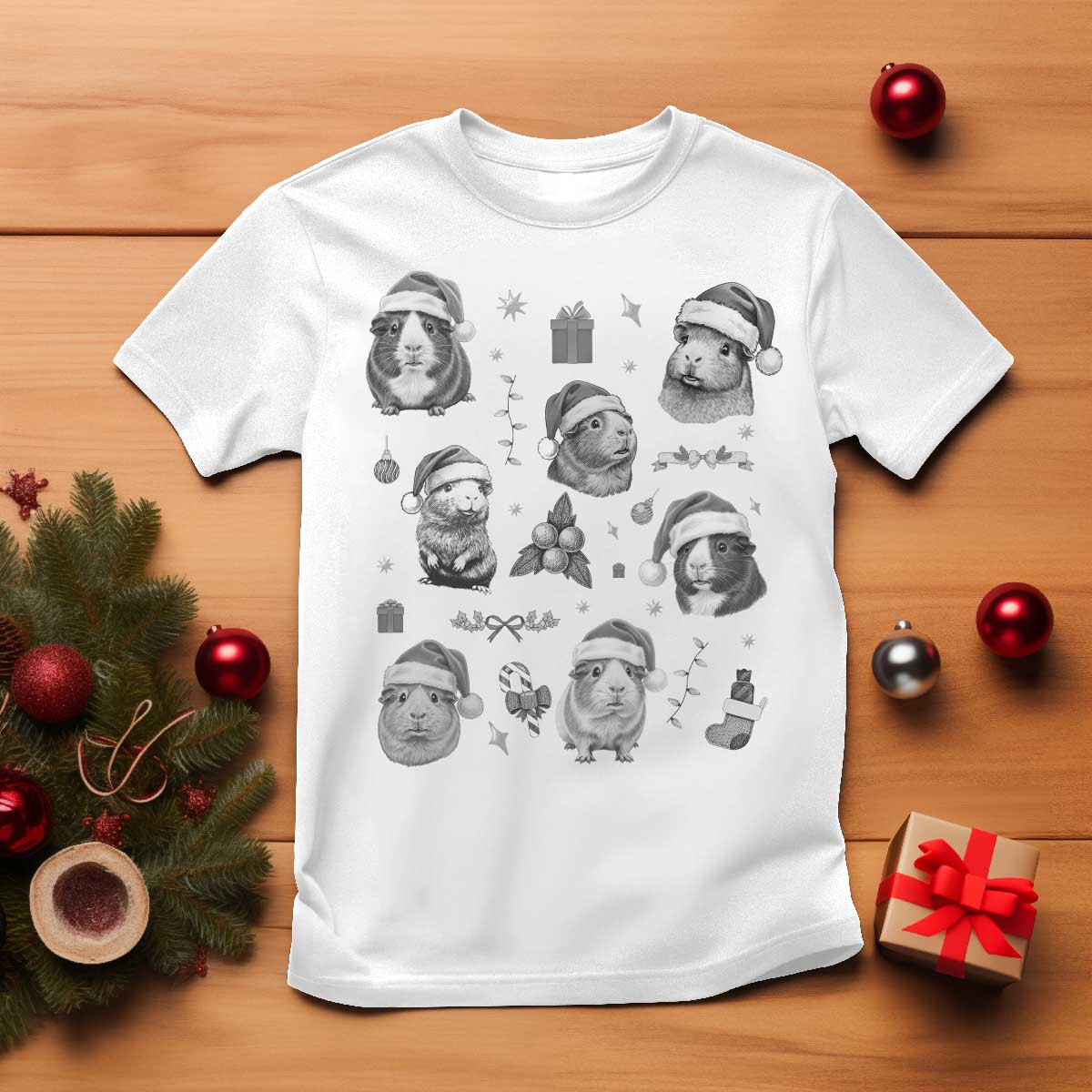 Christmas Guinea Pigs T Shirt Funny Cavy Lover Holiday Gift TS12 White Print Your Wear