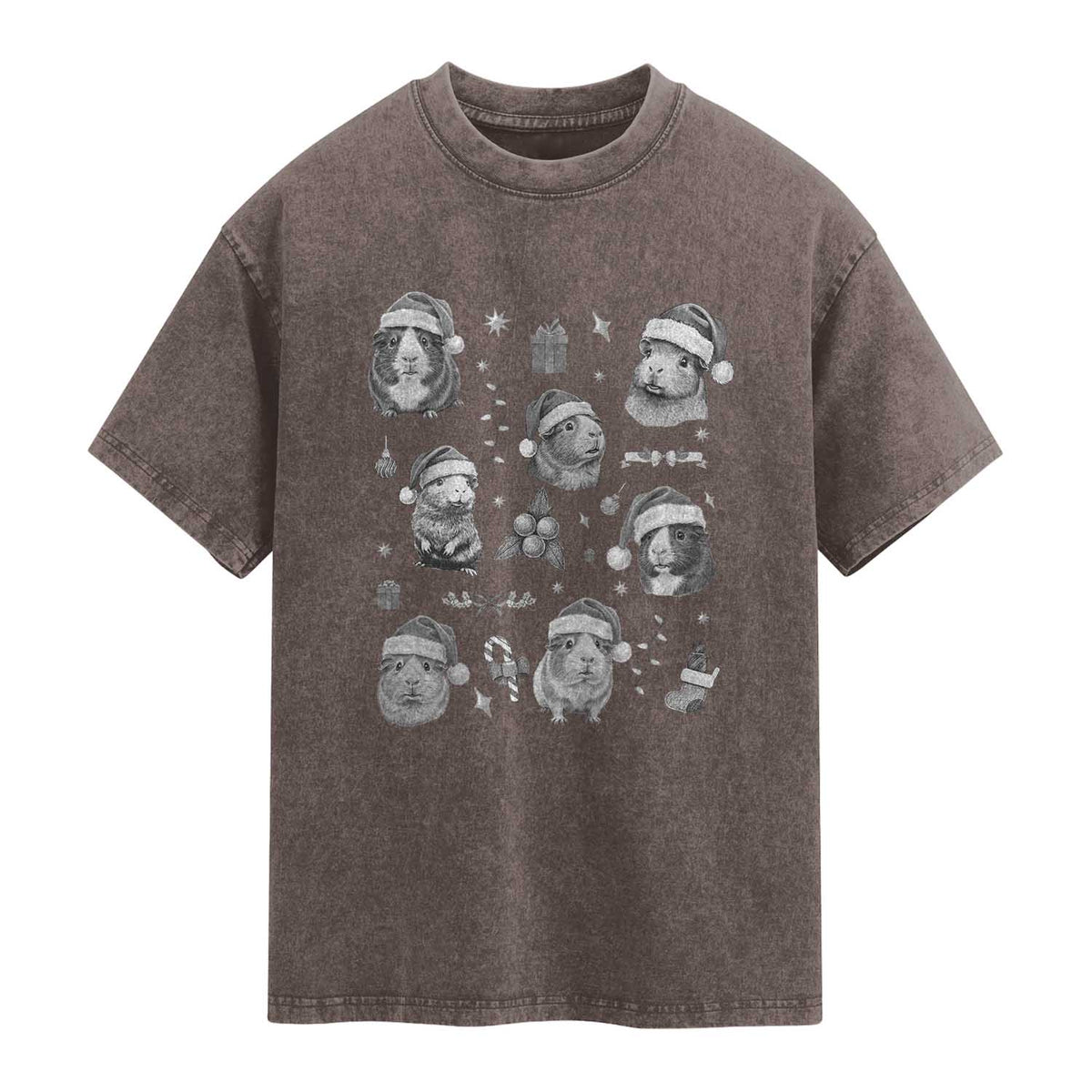 Christmas Guinea Pigs Washed Cotton T-Shirt Funny Cavy Lover Holiday Gift
