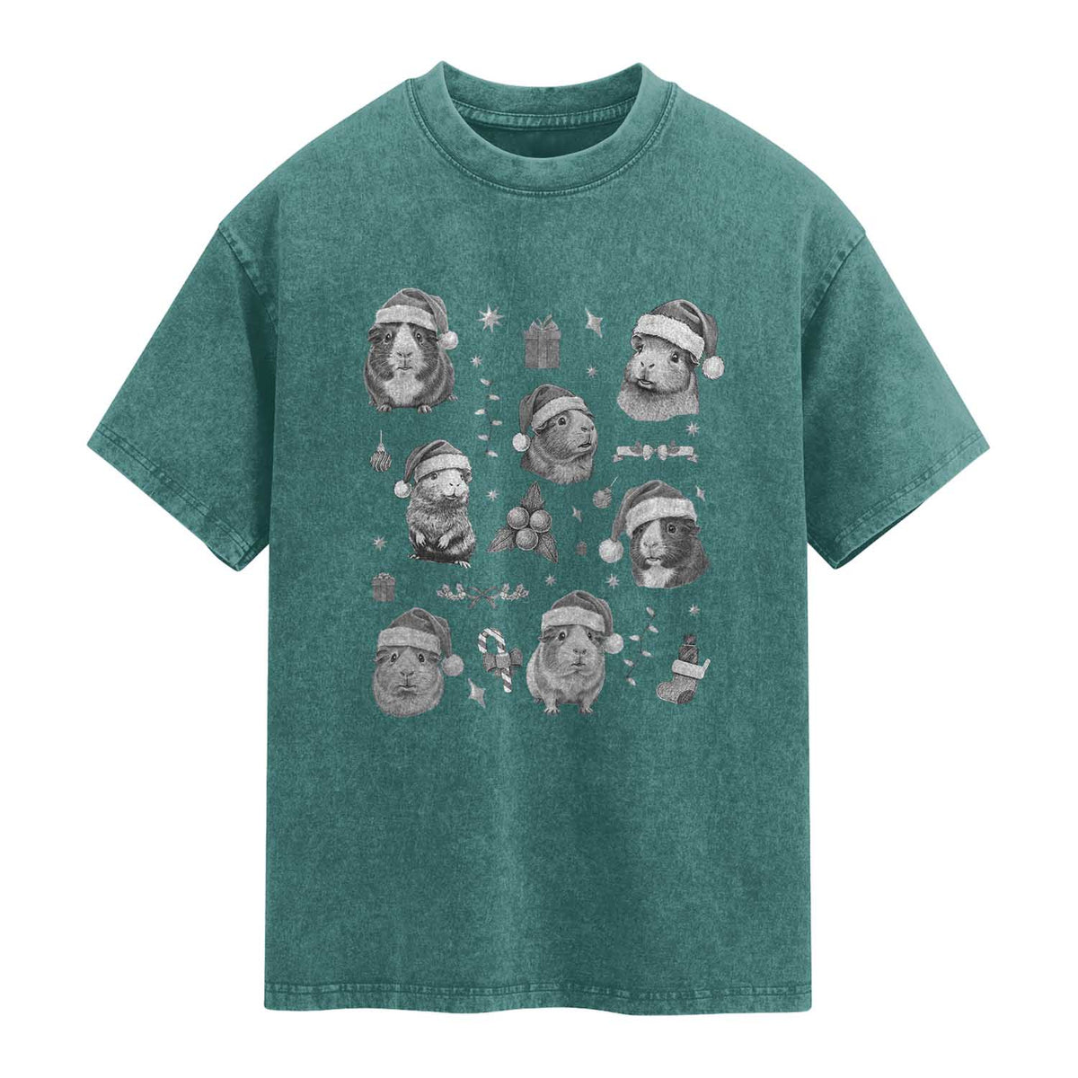 Christmas Guinea Pigs Washed Cotton T-Shirt Funny Cavy Lover Holiday Gift