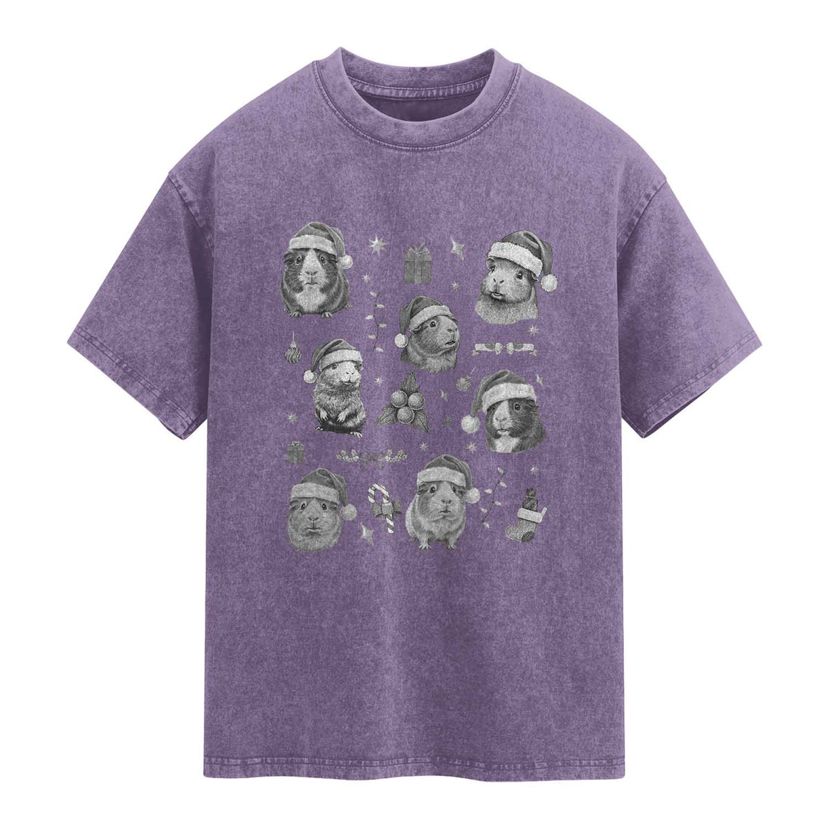 Christmas Guinea Pigs Washed Cotton T-Shirt Funny Cavy Lover Holiday Gift