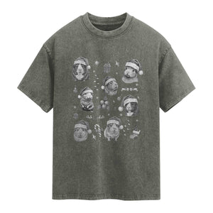 Christmas Guinea Pigs Washed Cotton T-Shirt Funny Cavy Lover Holiday Gift