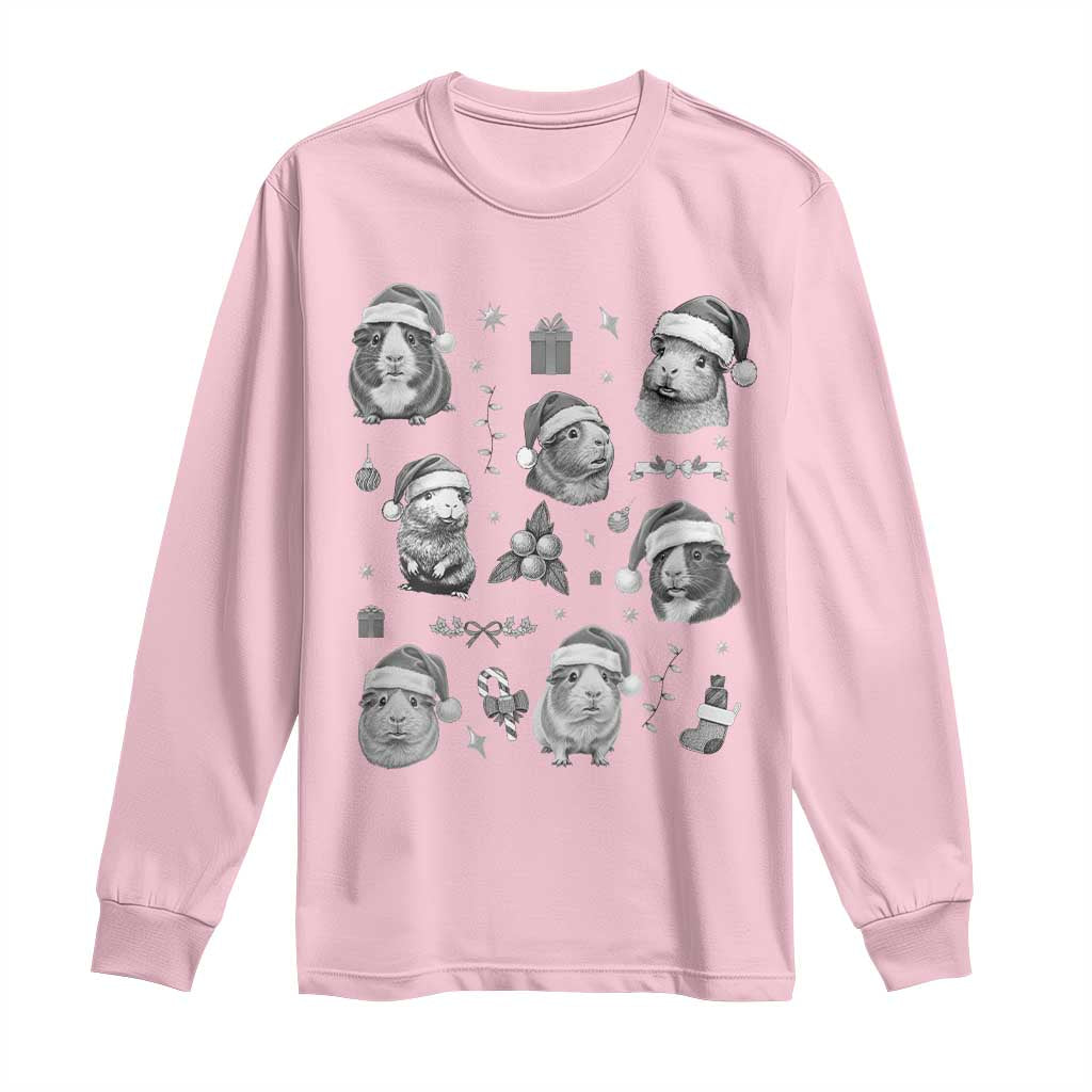 Christmas Guinea Pigs Long Sleeve Shirt Funny Cavy Lover Holiday Gift TS12 Light Pink Print Your Wear