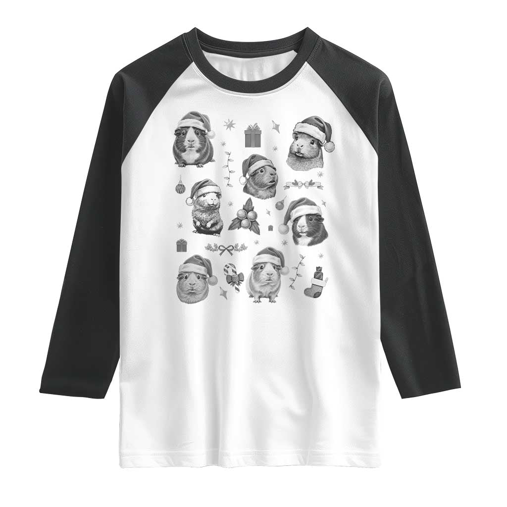 Christmas Guinea Pigs Raglan Shirt Funny Cavy Lover Holiday Gift TS12 White Black Print Your Wear
