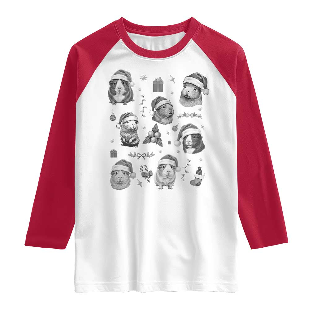 Christmas Guinea Pigs Raglan Shirt Funny Cavy Lover Holiday Gift TS12 White Red Print Your Wear