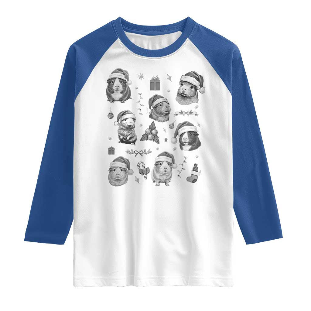 Christmas Guinea Pigs Raglan Shirt Funny Cavy Lover Holiday Gift TS12 White Royal Print Your Wear