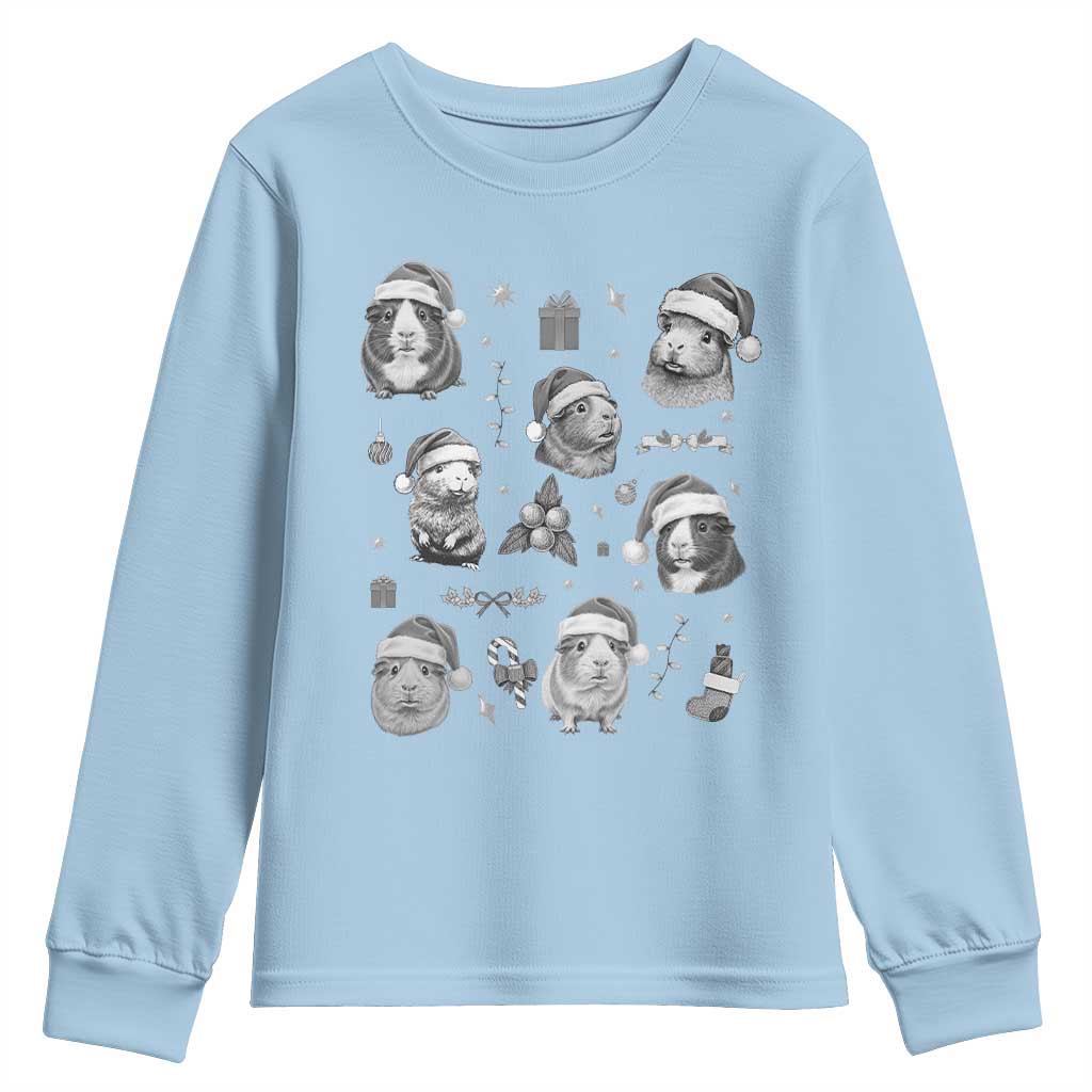 Christmas Guinea Pigs Youth Sweatshirt Funny Cavy Lover Holiday Gift TS12 Light Blue Print Your Wear