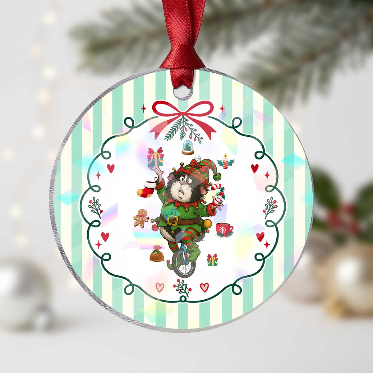 Guinea Pig Master Juggler Holographic Acrylic Ornament Funny Christmas Cavy Lover Gift