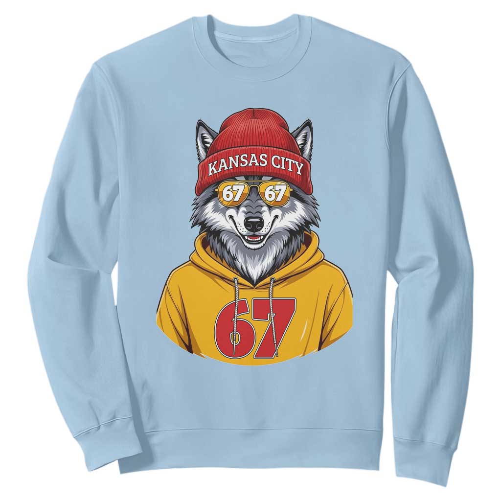 Six Seven Meme Wolf Football Fan Sweatshirt Gen Alpha Slang Gift TS12 Light Blue Print Your Wear