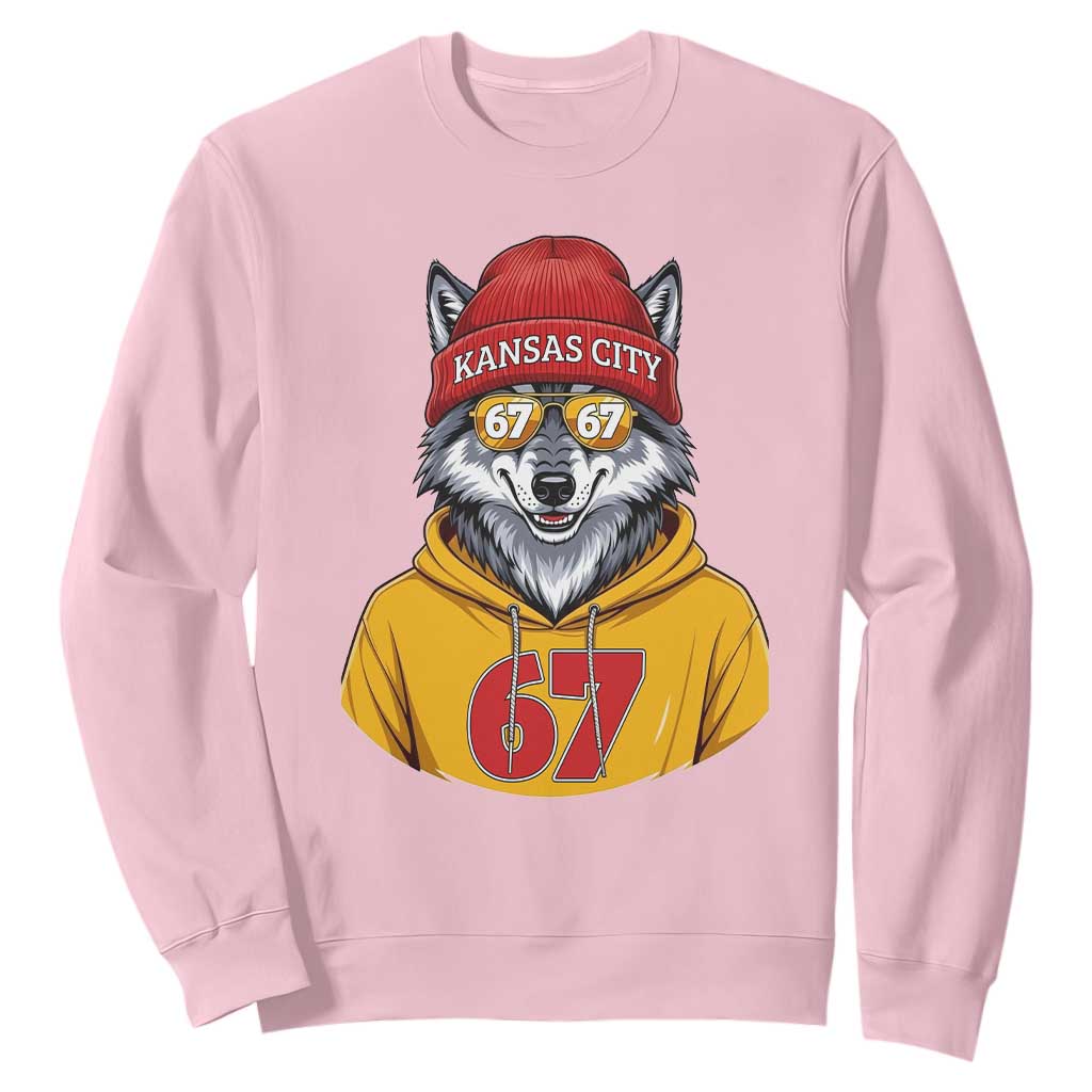Six Seven Meme Wolf Football Fan Sweatshirt Gen Alpha Slang Gift TS12 Light Pink Print Your Wear