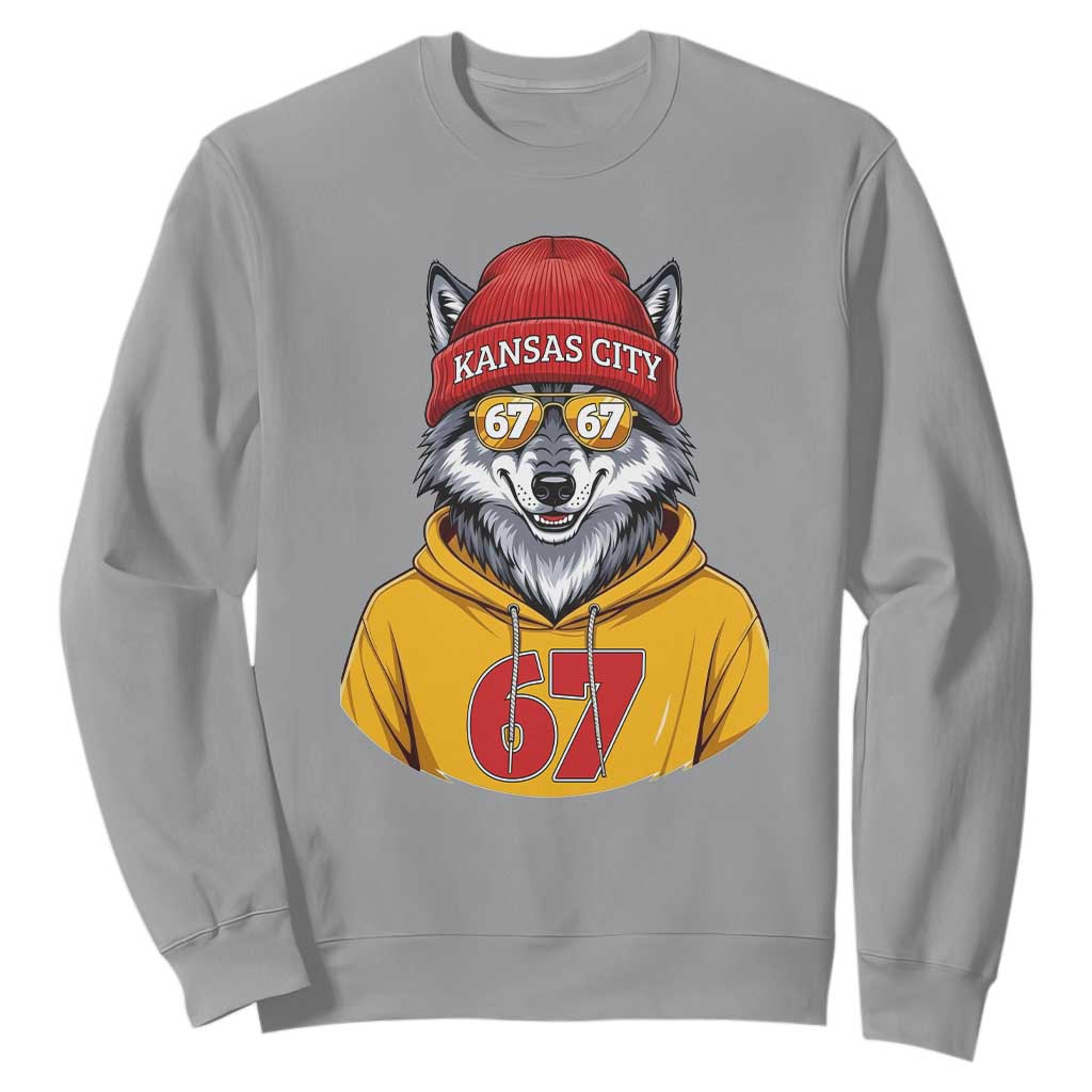 Six Seven Meme Wolf Football Fan Sweatshirt Gen Alpha Slang Gift TS12 Sport Gray Print Your Wear