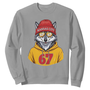 Six Seven Meme Wolf Football Fan Sweatshirt Gen Alpha Slang Gift TS12 Sport Gray Print Your Wear