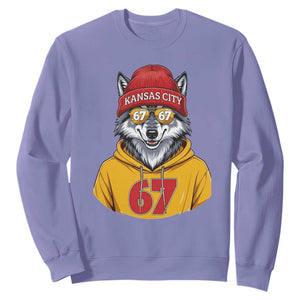 Six Seven Meme Wolf Football Fan Sweatshirt Gen Alpha Slang Gift TS12 Violet Print Your Wear