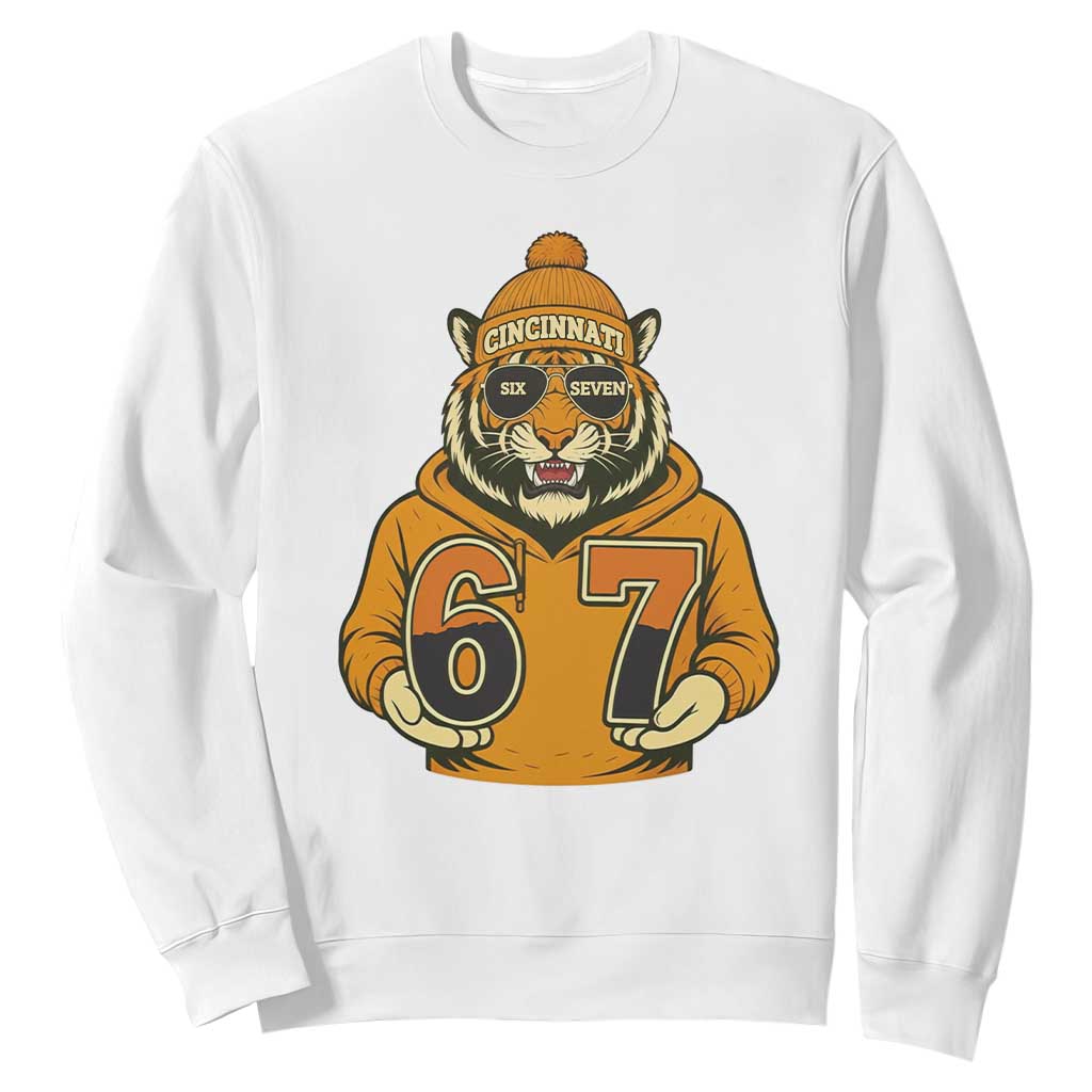 Six Seven Meme Tiger Football Fan Sweatshirt Gen Alpha Slang Gift TS12 White Print Your Wear