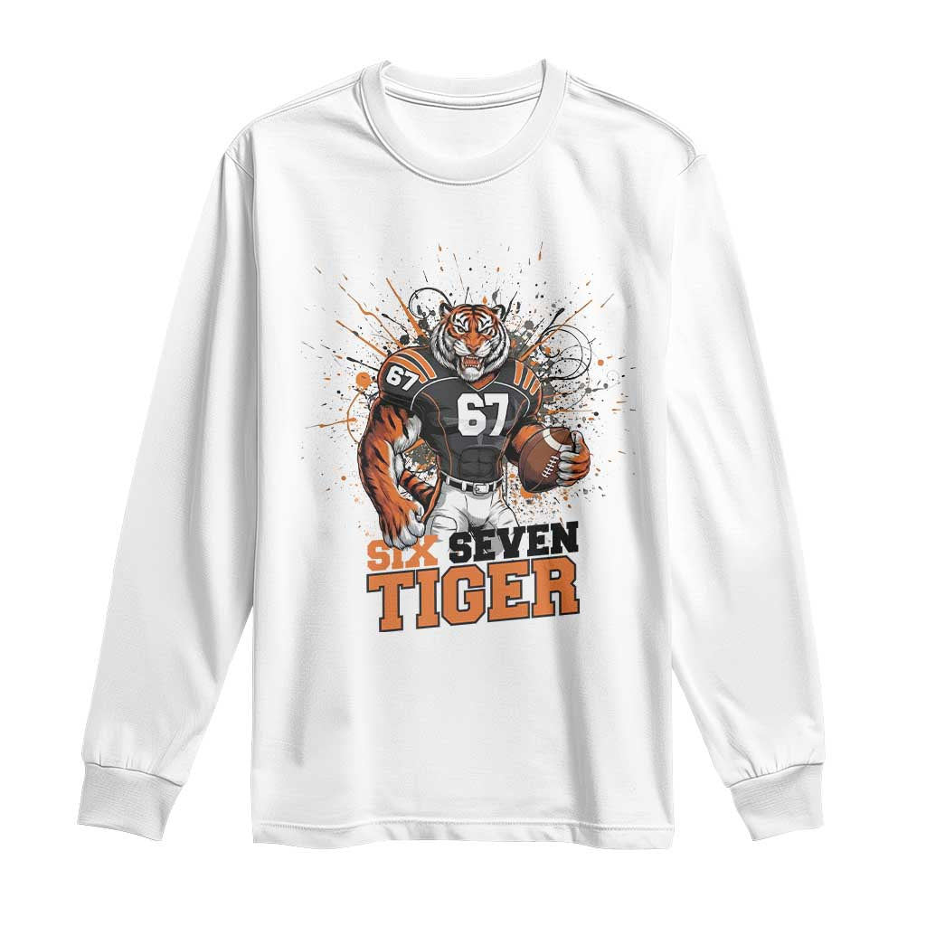 Six Seven Meme Tiger Football Long Sleeve Shirt Funny Gen Z Alpha Gift TS12 White Print Your Wear