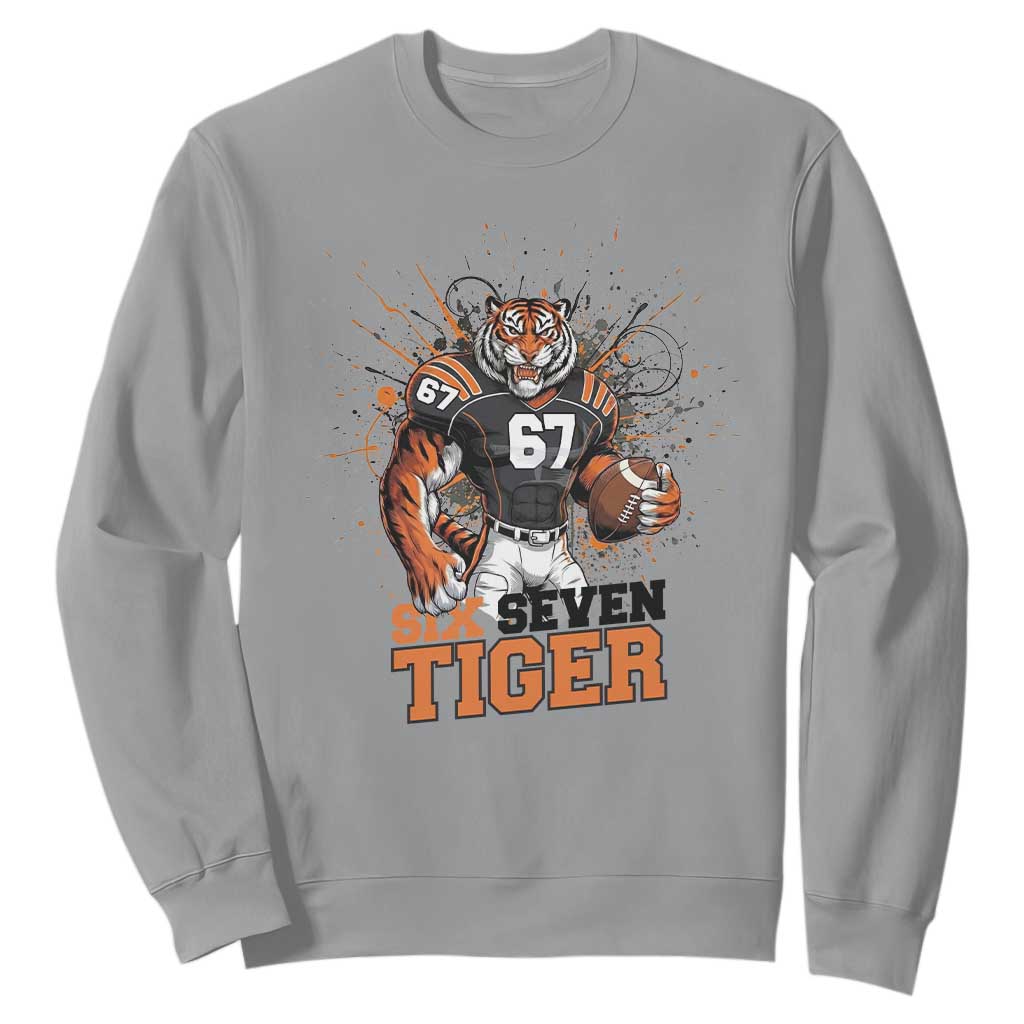 Six Seven Meme Tiger Football Sweatshirt Funny Gen Z Alpha Gift TS12 Sport Gray Print Your Wear