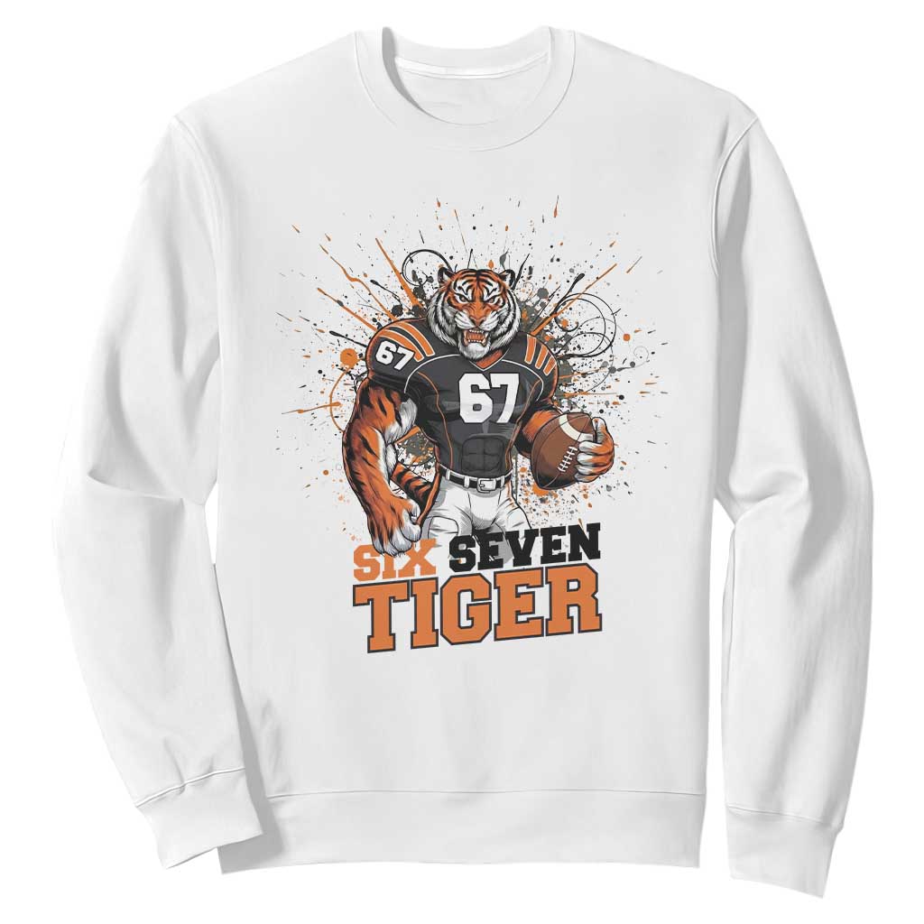 Six Seven Meme Tiger Football Sweatshirt Funny Gen Z Alpha Gift TS12 White Print Your Wear