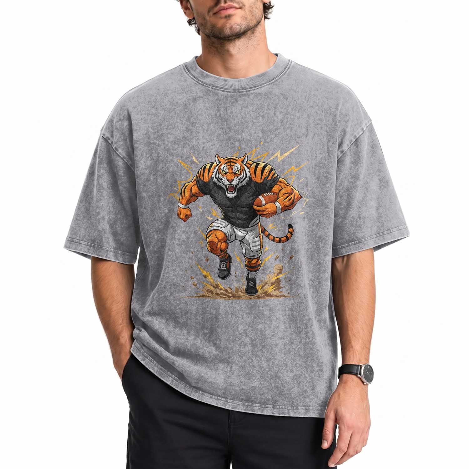 Tiger Football Lover Washed Cotton T-Shirt Midwest Game Day Lifestyle