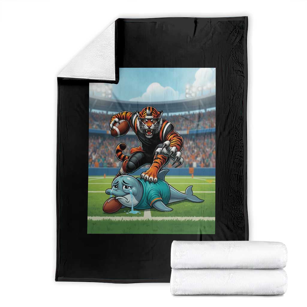 Funny Tiger Dominates Dolphin Throw Blanket FB Rivalry Gift TS12 Black Print Your Wear