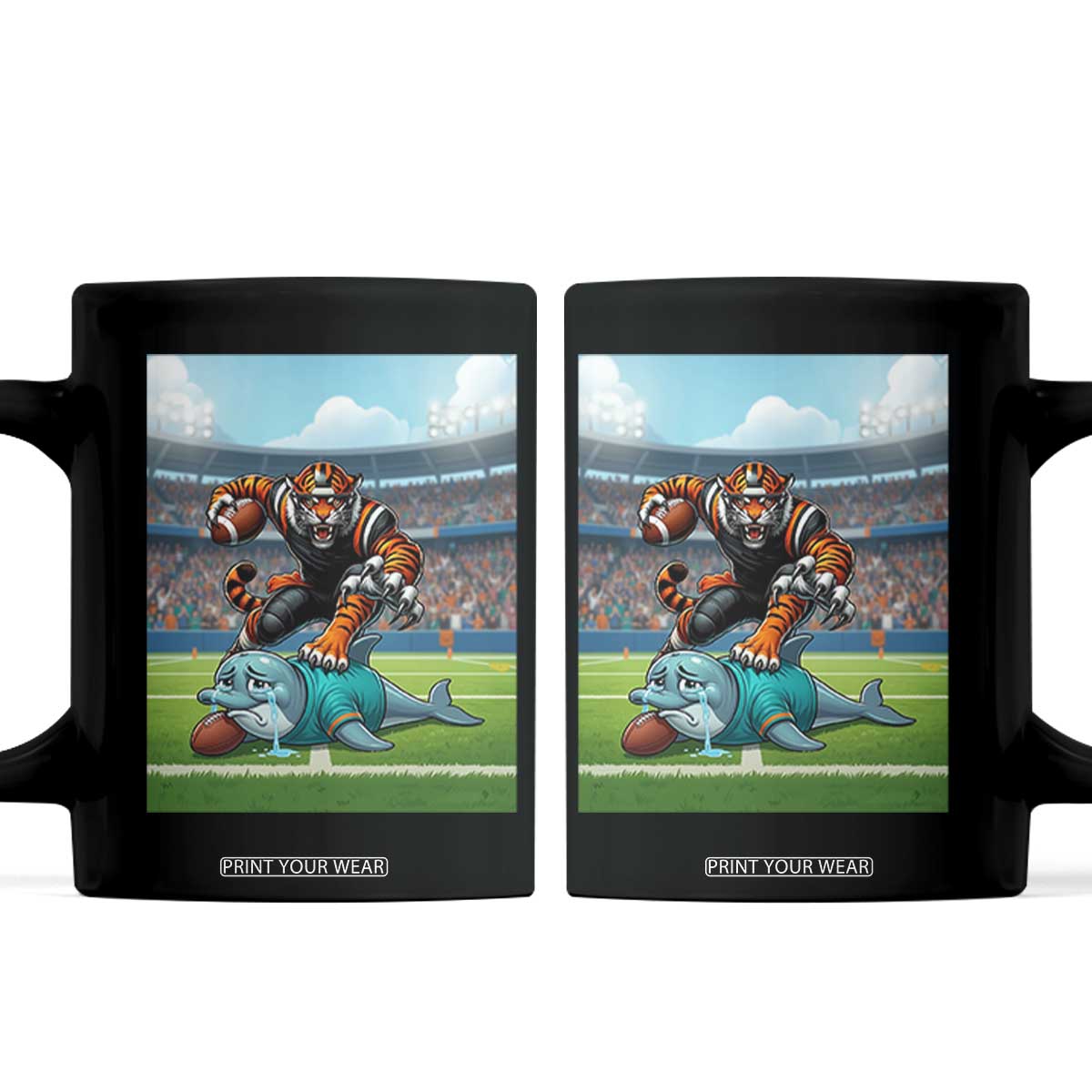 Funny Tiger Dominates Dolphin Coffee Mug FB Rivalry Gift TS12 Black Print Your Wear