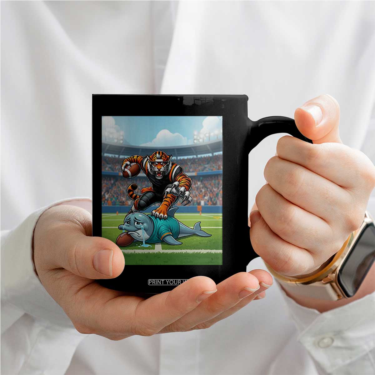 Funny Tiger Dominates Dolphin Coffee Mug FB Rivalry Gift TS12 Print Your Wear