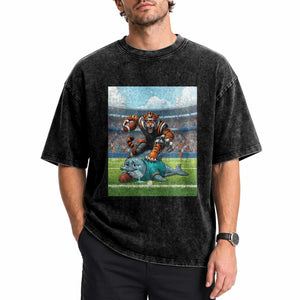 Funny Tiger Dominates Dolphin Washed Cotton T-Shirt FB Rivalry Gift