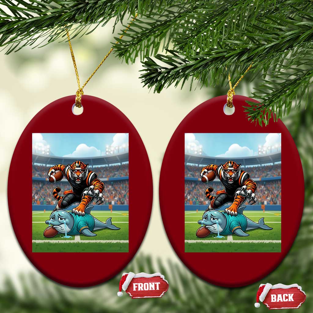 Funny Tiger Dominates Dolphin Ceramic Ornament FB Rivalry Gift TS12 Print Your Wear