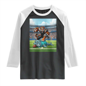 Funny Tiger Dominates Dolphin Raglan Shirt FB Rivalry Gift TS12 Black White Print Your Wear