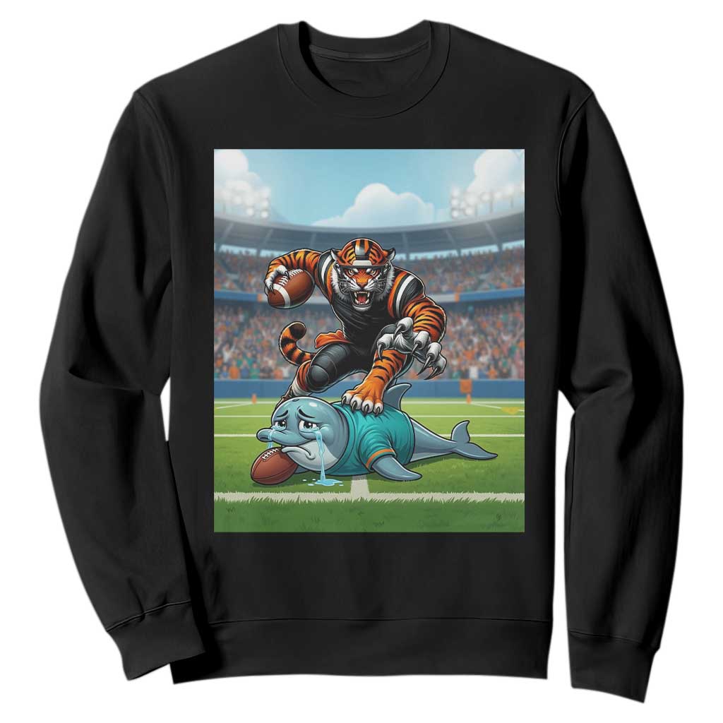 Funny Tiger Dominates Dolphin Sweatshirt FB Rivalry Gift TS12 Black Print Your Wear