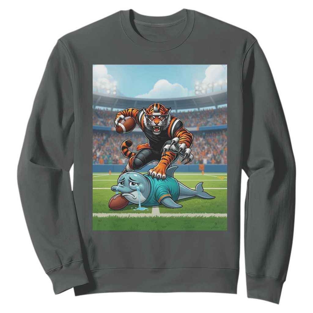 Funny Tiger Dominates Dolphin Sweatshirt FB Rivalry Gift TS12 Dark Heather Print Your Wear