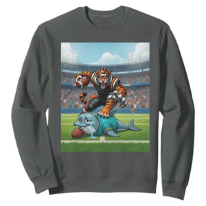 Funny Tiger Dominates Dolphin Sweatshirt FB Rivalry Gift TS12 Dark Heather Print Your Wear