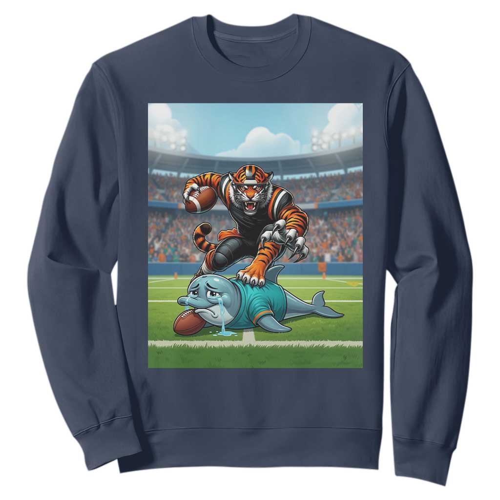 Funny Tiger Dominates Dolphin Sweatshirt FB Rivalry Gift TS12 Navy Print Your Wear
